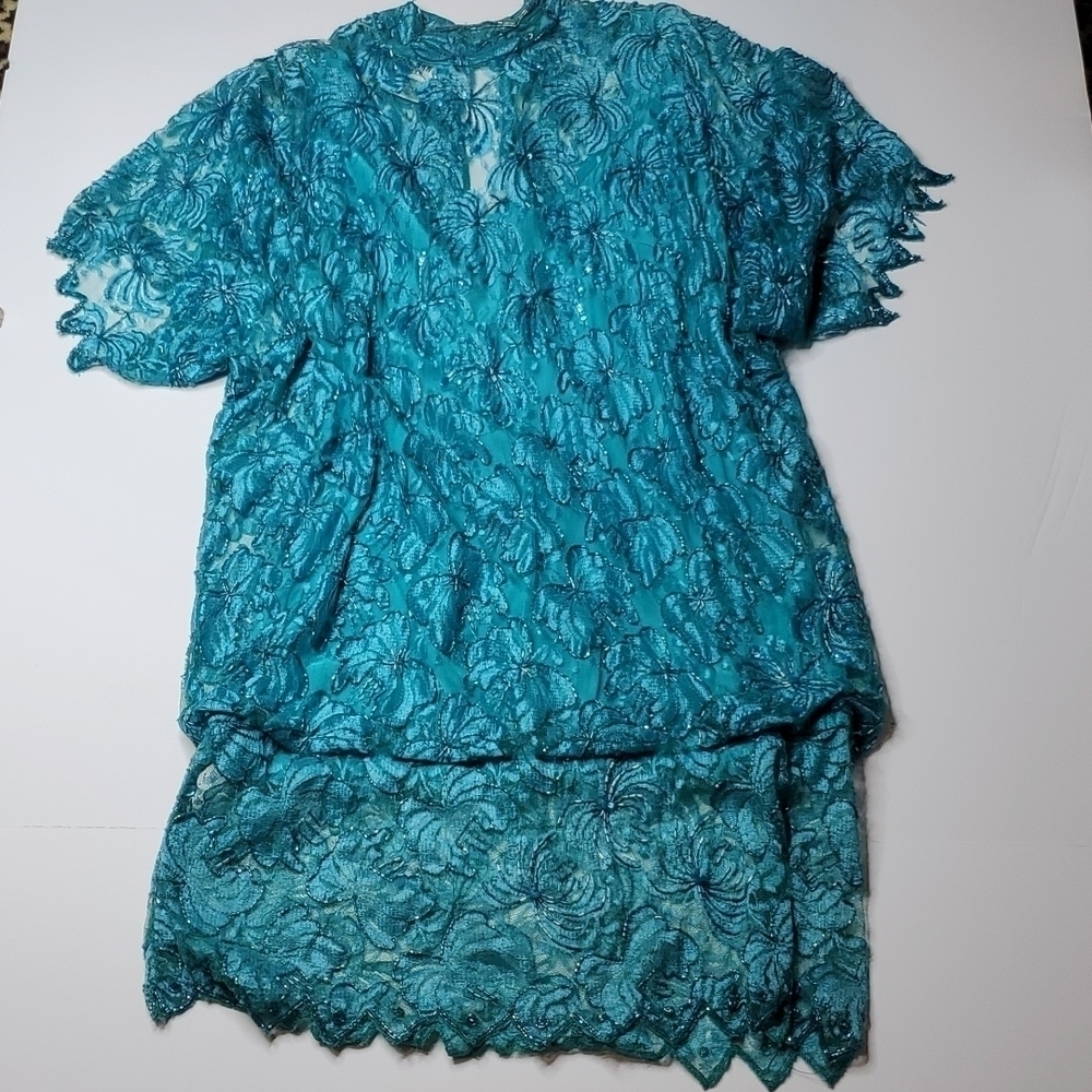 Vintage Brilliante by J.A. Sm Teal Blouson Dress